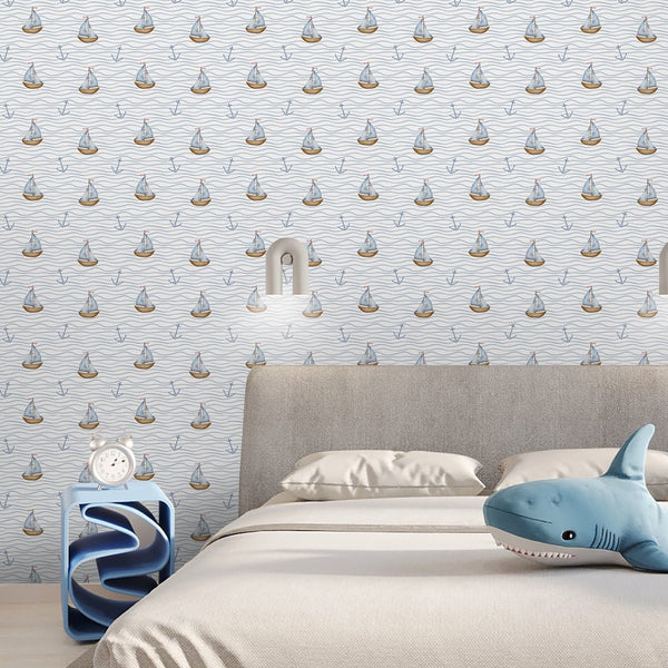 Tiny Sailboat & Wave Wallpaper A061 - CostaCover-Peel and stick Removable Wallpaper-abstract wall art-accent wallpaper-adhesive wallpaper
