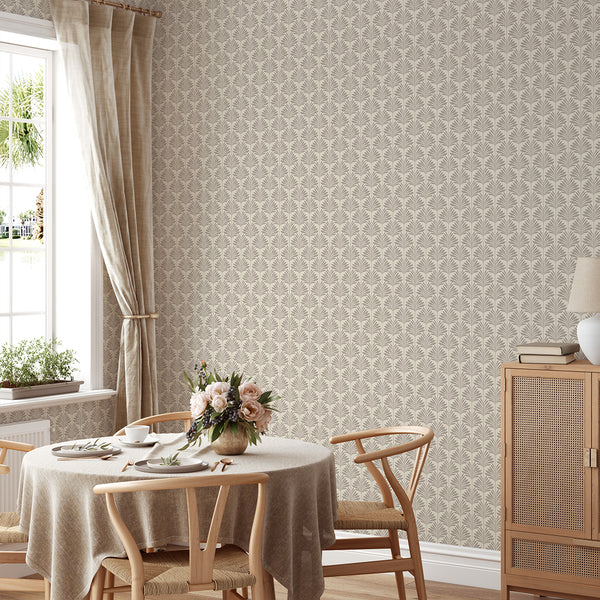 Taupe Beige Coastal Leaves Wallpaper L065