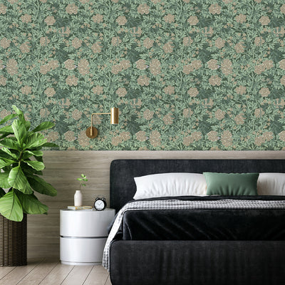 Green & Beige Jasmine by Morris Wallpaper W106
