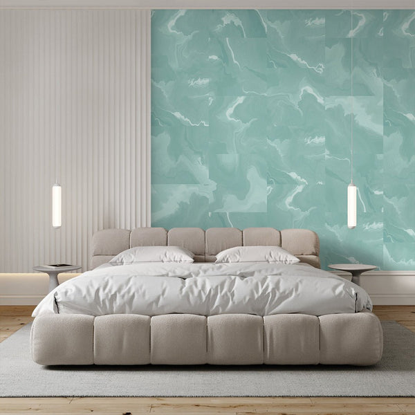 Mint Marble Squares Wall Mural AM034 - CostaCover - Peel and stick Removable Wallpaper - about walls - Abstract - abstract lines
