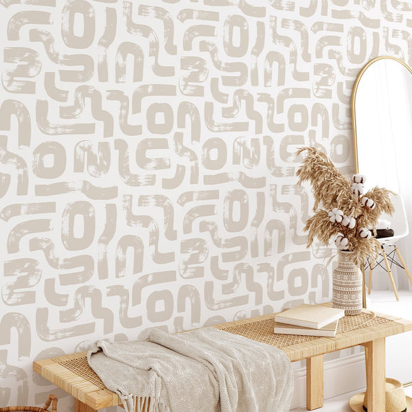 Boho Beige Lines Wallpaper CC289 - CostaCover - Peel and stick Removable Wallpaper - abstract lines - abstract wallpaper - accent wallpaper