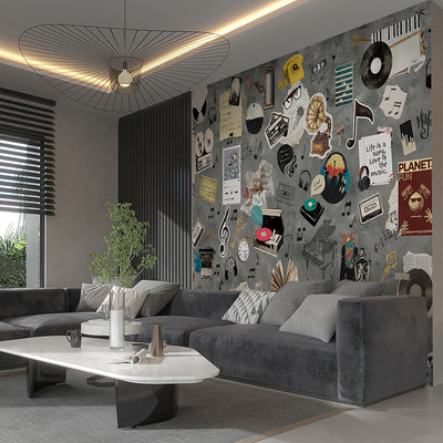 Gray Vintage Music Collage Wall Mural SM108