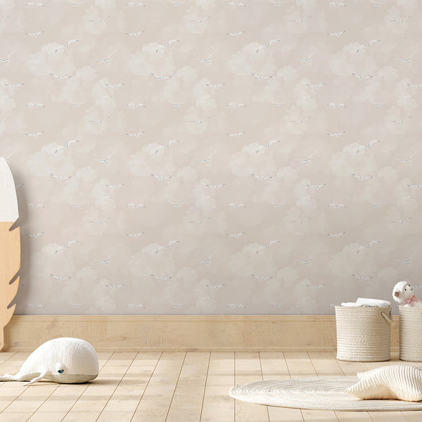 Beige Sky & Seagulls Wallpaper A107
