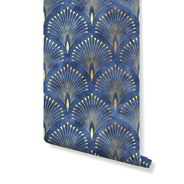 SaleCC286 Blue Art Deco Wallpaper