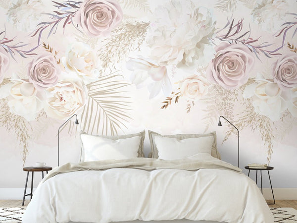 Nude Pink Floral Wall Mural WM009 - CostaCover - Peel and stick Removable Wallpaper - baby bedroom - bathroom wallpaper - bedroom interior