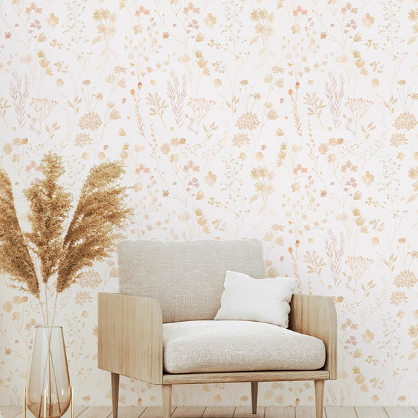 Pink & Gold Wildflowers Wallpaper W136 - CostaCover - Peel and stick Removable Wallpaper - Abstract - abstract floral - abstract wall art