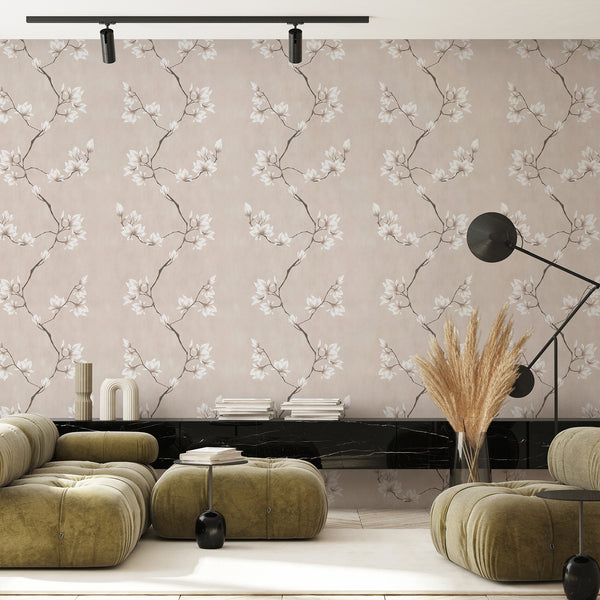 Beige Magnolia Wallpaper W191