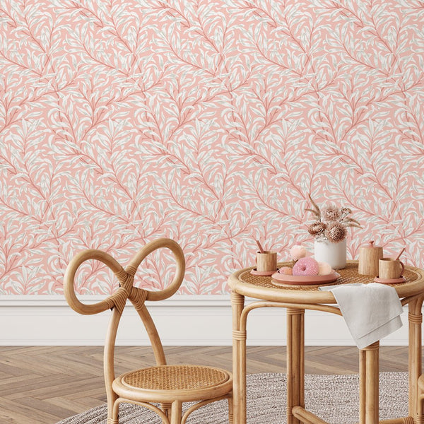 Pink & White Willow Bough by Morris Wallpaper W089 - CostaCover - Peel and stick Removable Wallpaper - abstract wall art - abstract wallpaper - accent wallpaper