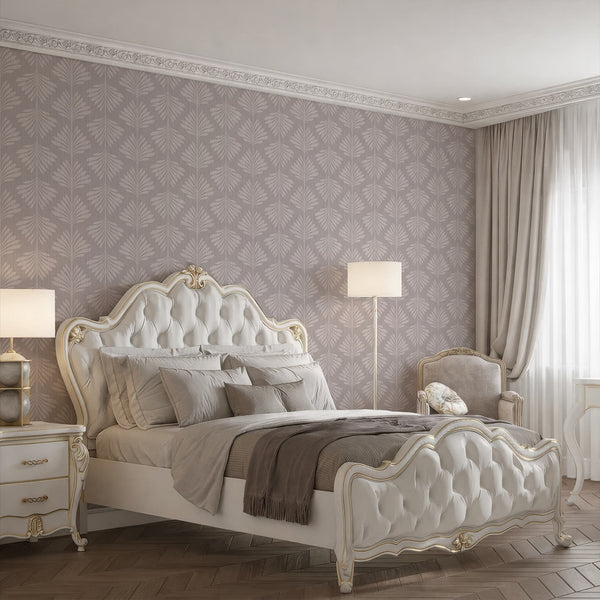 Mauve Gray Palm Leaf Wallpaper L017