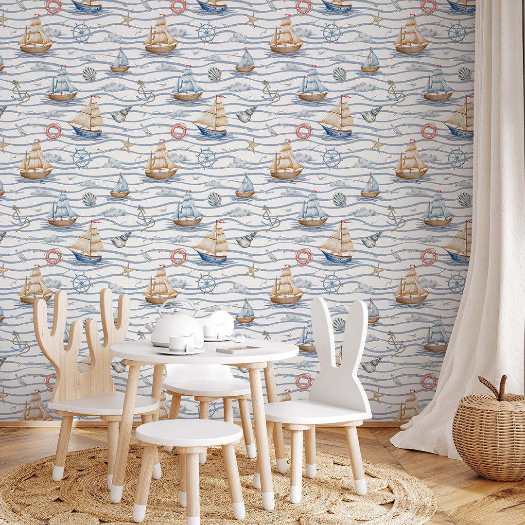 Sailboats & Waves Wallpaper A062