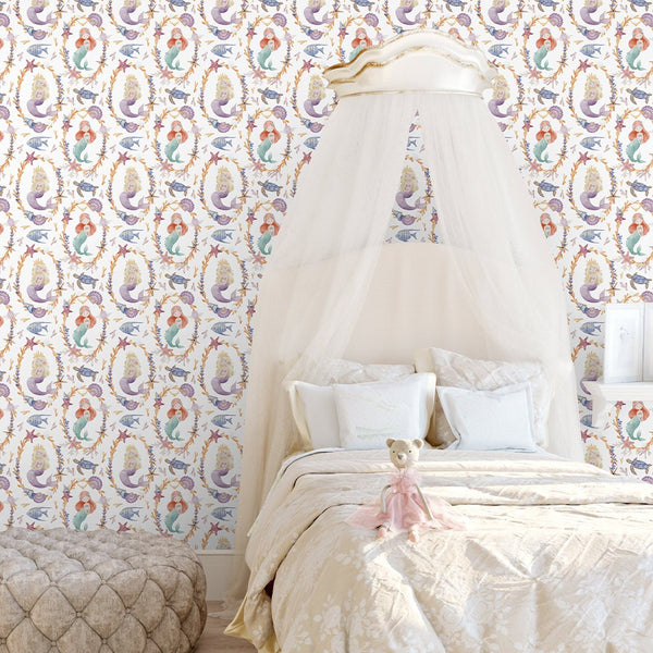 Mermaid and Seashell Wallpaper S092 - CostaCover - Peel and stick Removable Wallpaper - Abstract - abstract wall art - abstract wallpaper