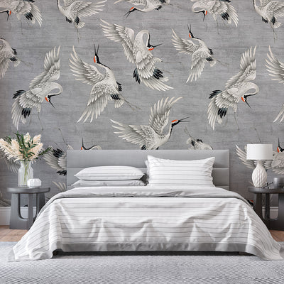 Flying Gray Japanese Cranes Wall Mural WM114