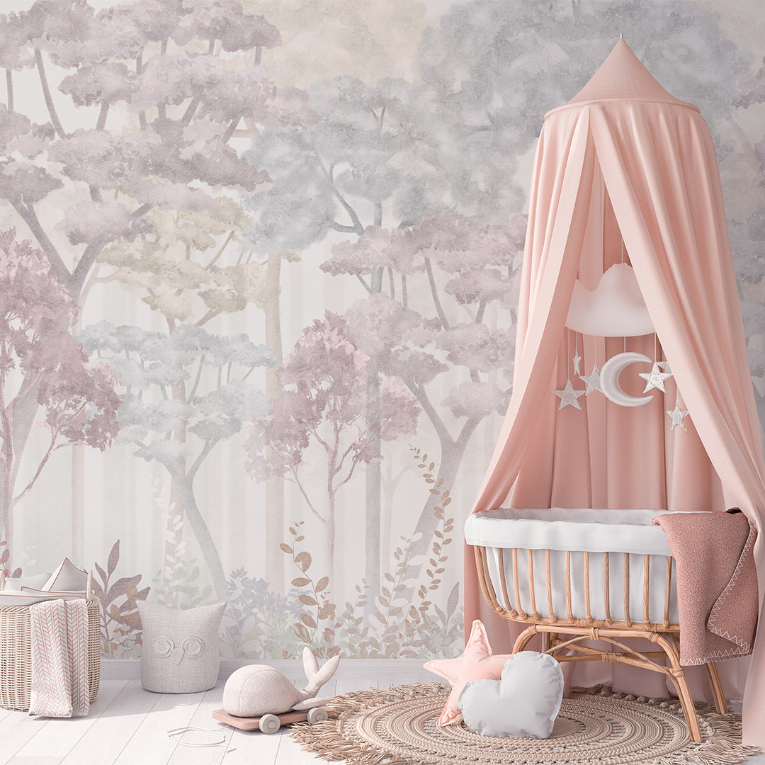 Pink Watercolor Forest Wall Mural WM093