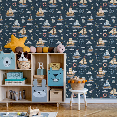 Dark Blue Sailboats Wallpaper A064