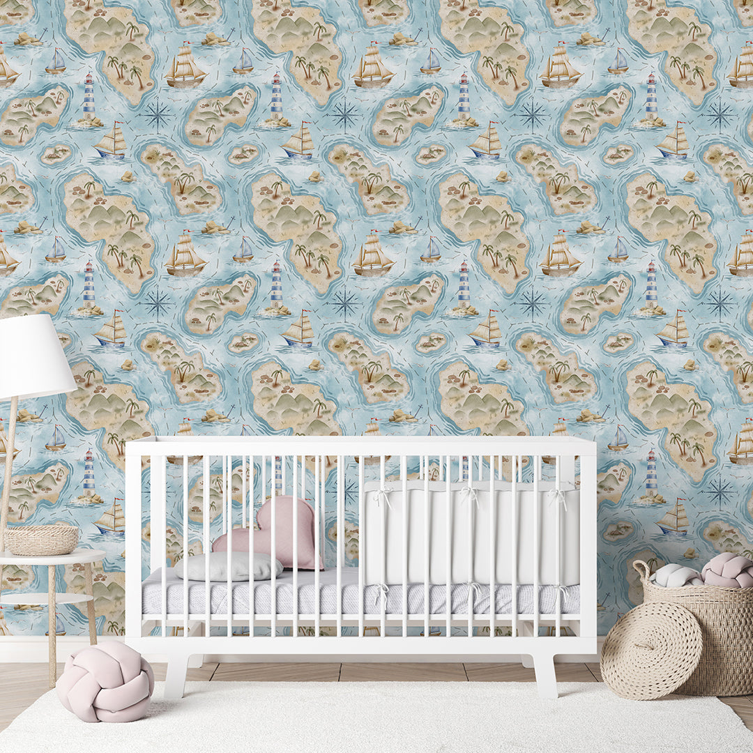 Pastel Islands Map Wallpaper A065