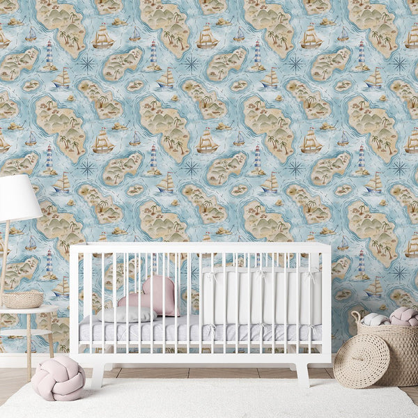 Pastel Islands Map Wallpaper A065 - CostaCover-Peel and stick Removable Wallpaper-abstract wall art-abstract wallpaper-accent wallpaper