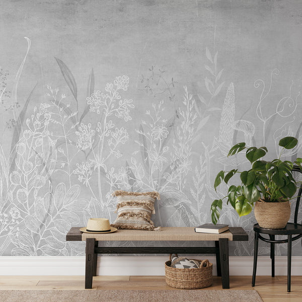 Gray Vintage Wildflowers Wall Mural CCM209