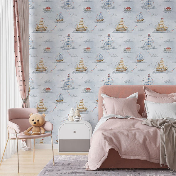 Pastel Blue Nautical Wallpaper A066 - CostaCover--abstract wall art-abstract wallpaper-accent wallpaper