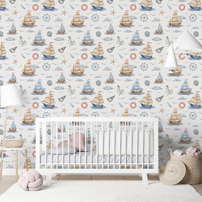 Blue Beige Nautical Wallpaper A067