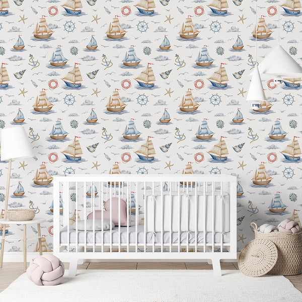 Blue Beige Nautical Wallpaper A067 - CostaCover-Peel and stick Removable Wallpaper-abstract wall art-abstract wallpaper-accent wallpaper