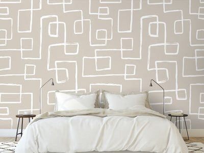 Beige White Abstract Line Wallpaper W015