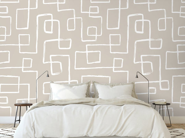 Beige White Abstract Line Wallpaper W015 - CostaCover - Peel and stick Removable Wallpaper - Abstract - abstract lines - abstract wallpaper