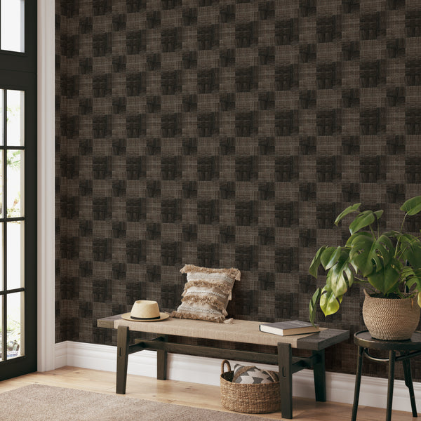 Dark Brown Checker Grasscloth Wallpaper CG026 - CostaCover - Traditional Wallpaper - Abstract - abstract lines - abstract mural