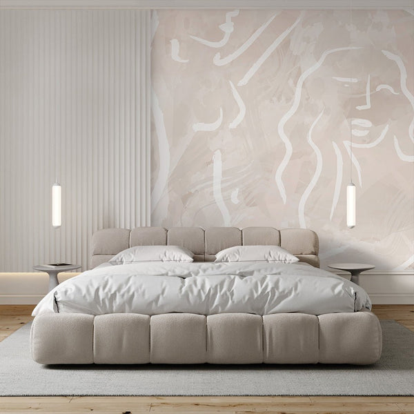 Beige Body Line Wall Mural AM015 - CostaCover - Peel and stick Removable Wallpaper - about walls - Abstract - Abstract Beige Gold Stripes Waves Removable Wallpaper near me