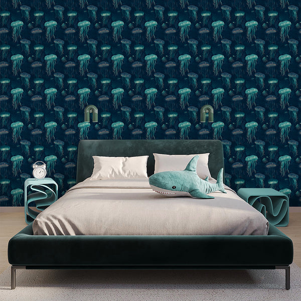 Nautical Dark Navy Jellyfish Wallpaper A110