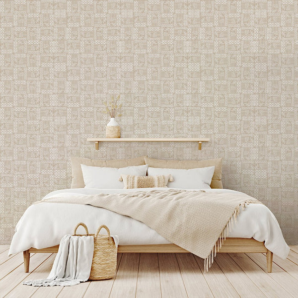 Beige African Symbols Wallpaper W165 - CostaCover - Peel and stick Removable Wallpaper - Abstract - abstract arches - Abstract Beige Gold Stripes Waves Removable Wallpaper near me