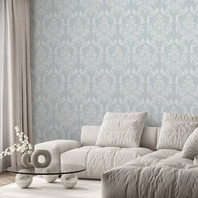 Light Blue Classic Damask Wallpaper A024