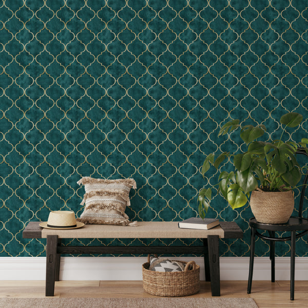 Emerald Green Art Deco Wallpaper CC331 - CostaCover - Peel and stick Removable Wallpaper - abstract wall art - abstract wallpaper - accent wallpaper