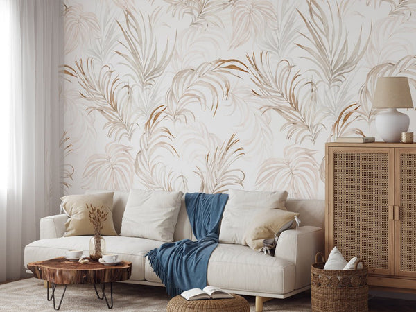 Tropical Palm Leaves Wallpaper W004 - CostaCover - Peel and stick Removable Wallpaper - adhesive wallpaper - bedroom interior - bedroom wallpaper
