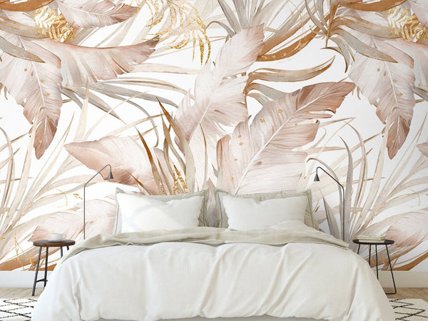 Tropical Banana Leaves Wall Mural WM018 - CostaCover - Peel and stick Removable Wallpaper - bathroom wallpaper - bedroom interior - bedroom wallpaper