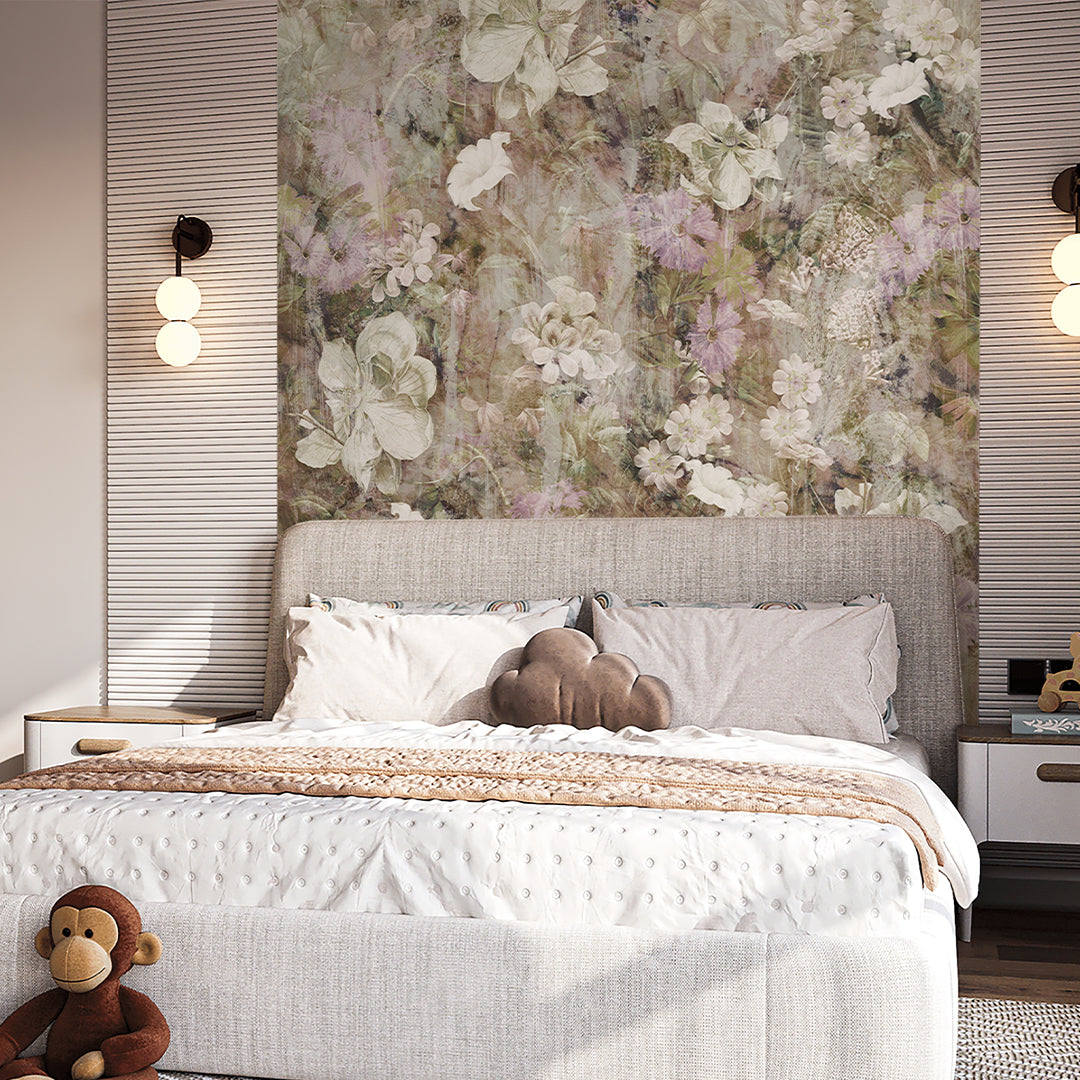 Beige Vintage Flowers Garden Wall Mural SM046