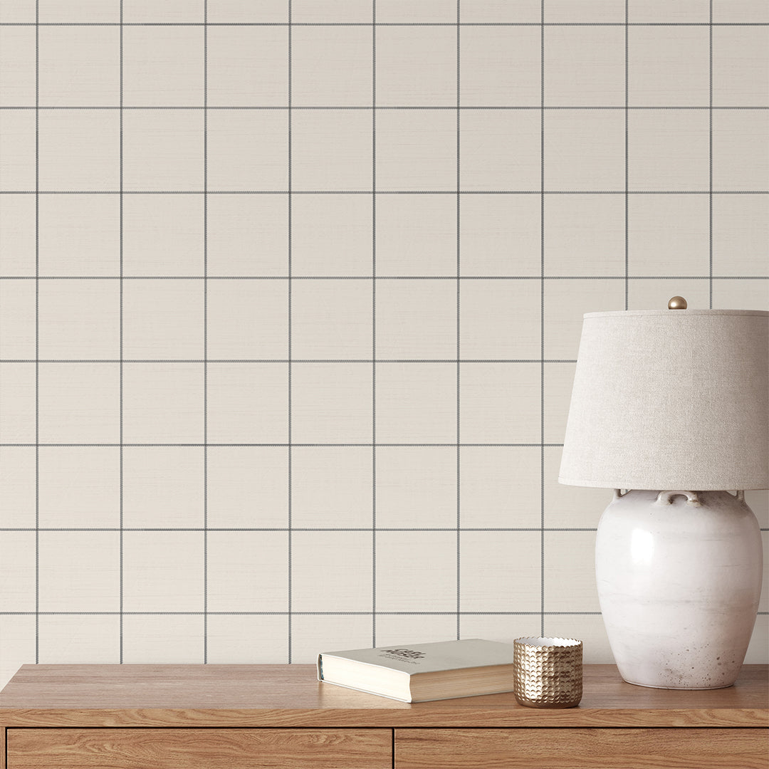 Neutral Stitched Grid Grasscloth Wallpaper CG031