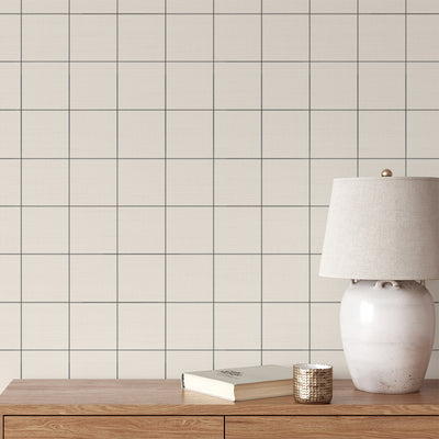 Neutral Stitched Grid Grasscloth Wallpaper CG031