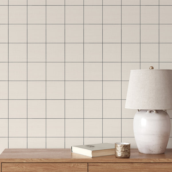 Neutral Stitched Grid Grasscloth Wallpaper CG031