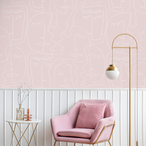 Pink Abstract Female Face Wallpaper CC308 - CostaCover - Peel and stick Removable Wallpaper - Abstract - abstract lines - abstract mural