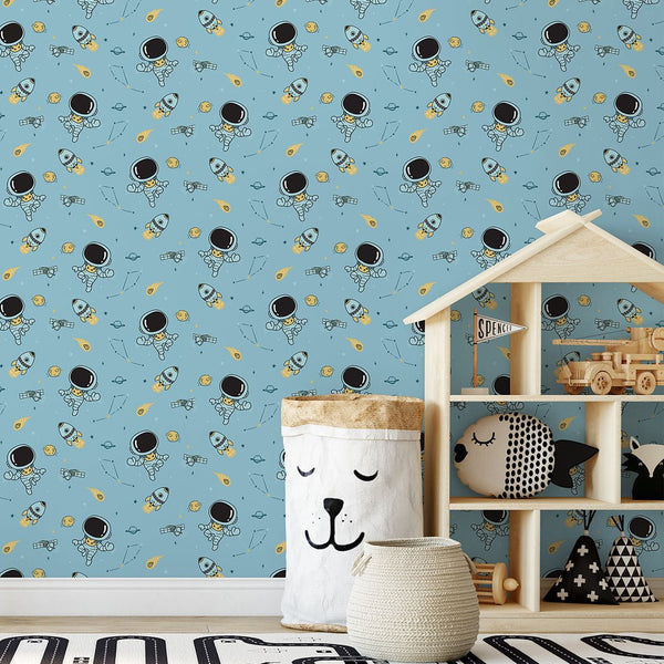 Blue Astronaut Wallpaper S128 - CostaCover-Peel and stick Removable Wallpaper-accent wallpaper-adhesive wallpaper-bathroom wallpaper