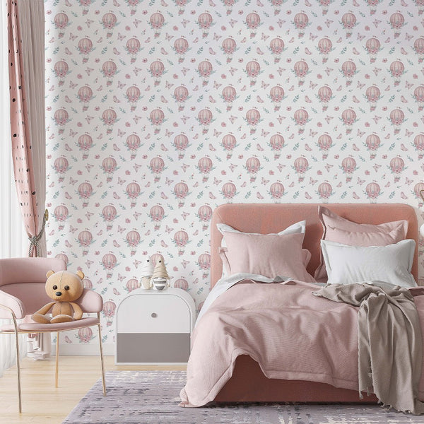 Pink Tiny Hot Air Balloon Wallpaper A053 - CostaCover-Peel and stick Removable Wallpaper-Abstract-abstract wall art-accent wallpaper