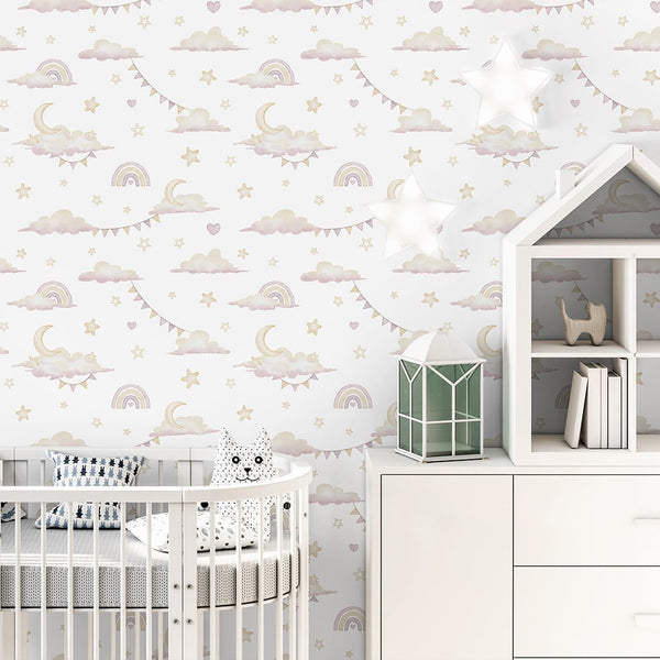 Tiny Rainbows & Clouds Wallpaper A048 - CostaCover-Peel and stick Removable Wallpaper-accent wallpaper-adhesive wallpaper-baby bedroom