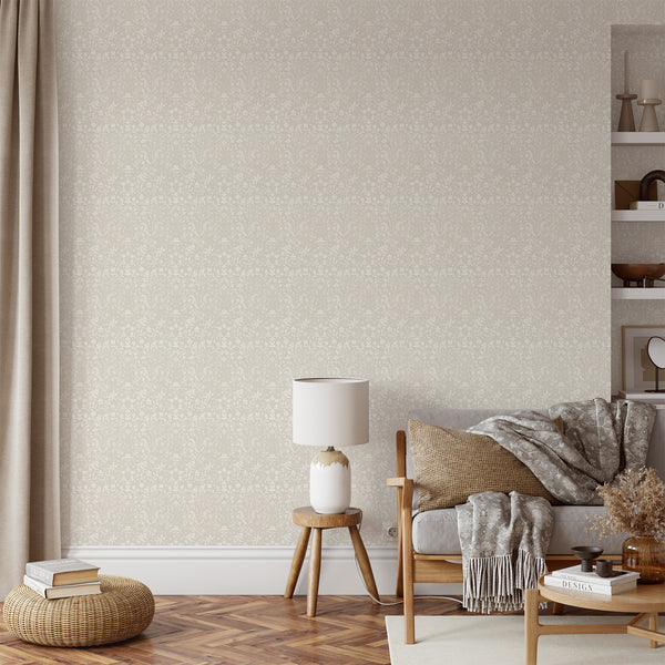 Beige Floral Toile Wallpaper CC366