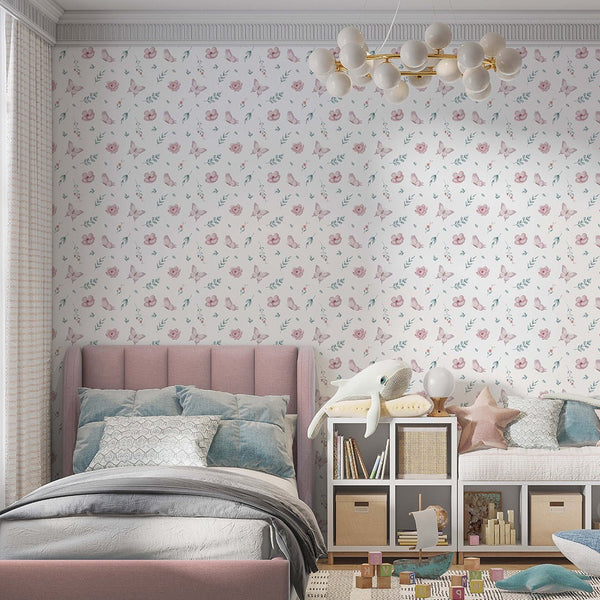 Tiny Floral Butterfly Wallpaper A051 - CostaCover-Peel and stick Removable Wallpaper-abstract floral-abstract wall art-accent wallpaper