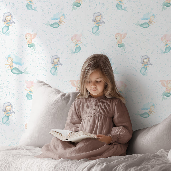 Blue Mermaid Nursery Wallpaper L137