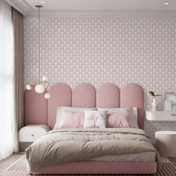 Dusty Pink Coastal Leaves Wallpaper L064