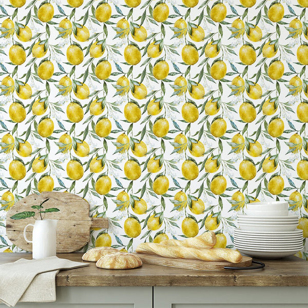 Yellow Lemon Kitchen Wallpaper CC230 - CostaCover-Peel and stick Removable Wallpaper-accent wallpaper-adhesive wallpaper-Backsplash panels