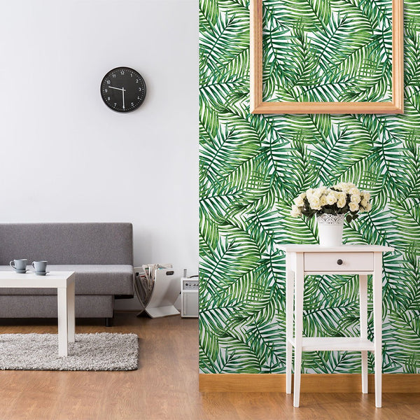 Tropical Green Palm Leaves Wallpaper CC162 - CostaCover - Peel and stick Removable Wallpaper - adhesive wallpaper - Backsplash panels - bathroom wallpaper