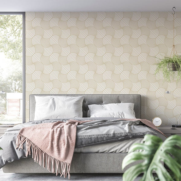 Abstract Beige Stripes Wallpaper CC157 - CostaCover - Peel and stick Removable Wallpaper - 70's style - Abstract - Abstract Beige Gold Stripes Waves Removable Wallpaper