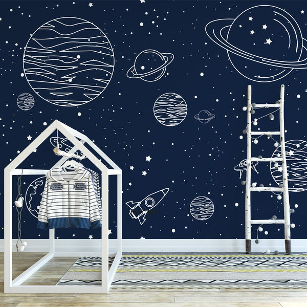 Dark Space Wall Mural WM045 - CostaCover - Peel and stick Removable Wallpaper - accent wallpaper - adhesive wallpaper - aqua blue